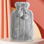 Reusable rubber hot water bag with long-lasting insulation, plush faux fur cover, and secure closure for safe heat or cold therapy
