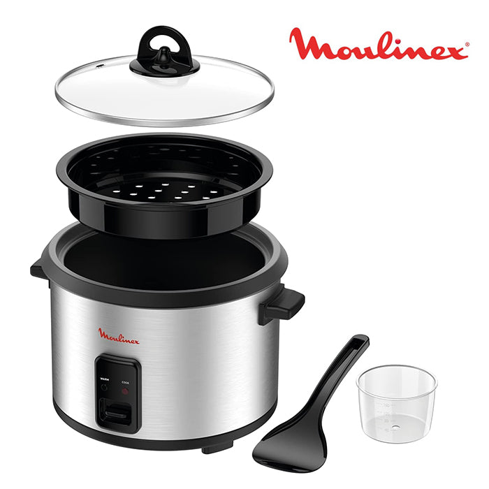Rice cooker with efficient heating for fluffy rice, reliable Moulinex cooker from Homesouq Qatar