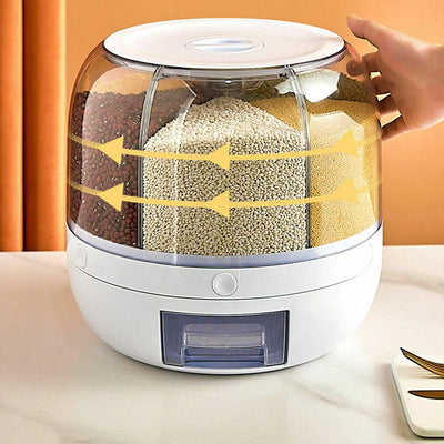 Rotating Rice Dispenser 6-Grids Rice Cereal Grains Storage Container, One-Click Rice Output wide application