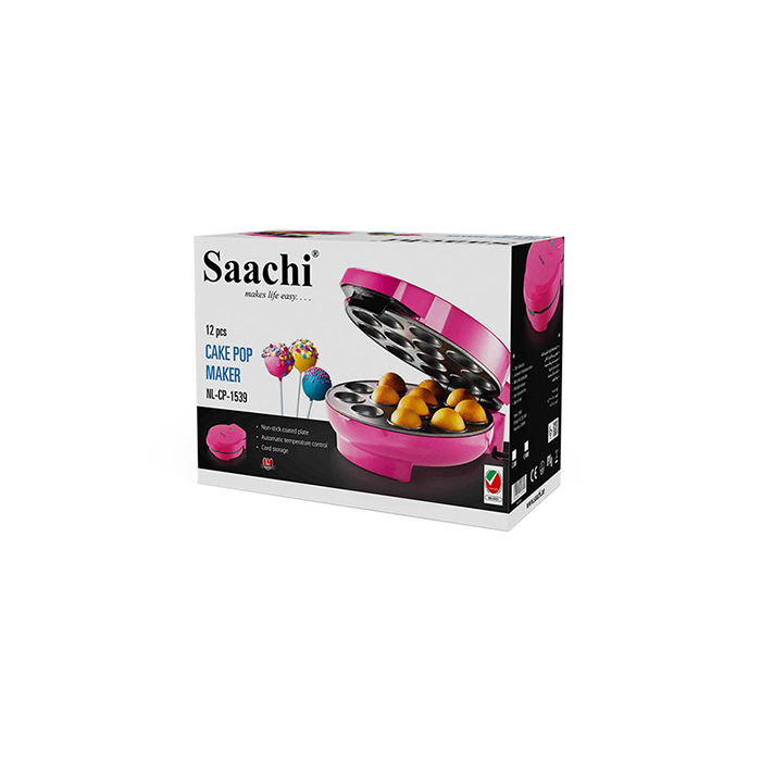 Saachi cake pop maker retail box showing features and design for buyers in Qatar