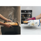 Cotton padded heat resistant hand gloves protecting hands from hot cookware in kitchen before and after use Homesouq Qatar