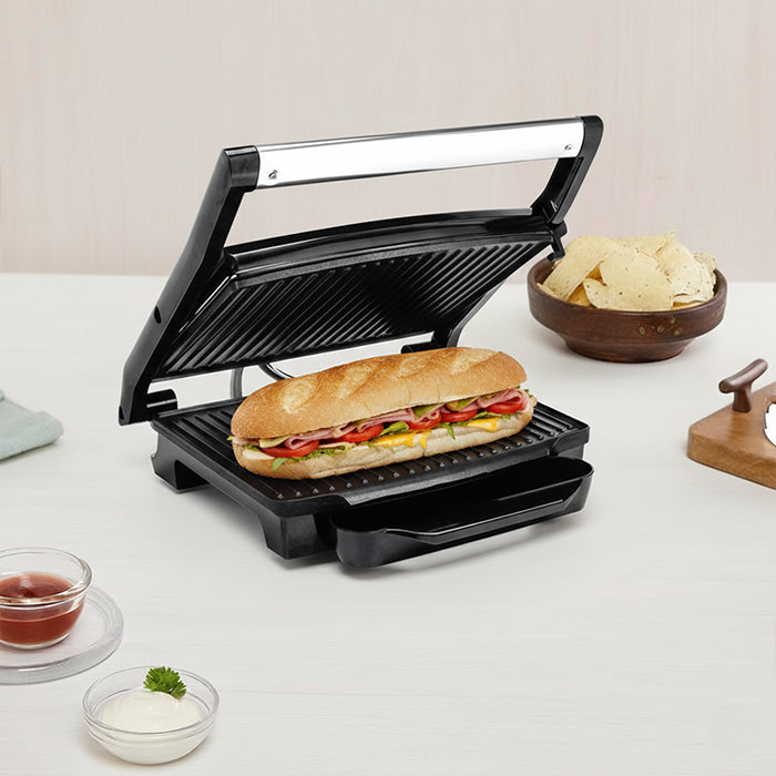 Sandwich maker with nonstick plates for quick toasted snacks, compact sandwich grill durable by Homesouq Qatar