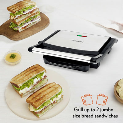 Sandwich maker with nonstick plates for quick toasted snacks, compact sandwich grill stainless steel by Homesouq Qatar