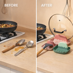 Before and after using lid organizer and pot lid holder to keep kitchen counter clean Qatar