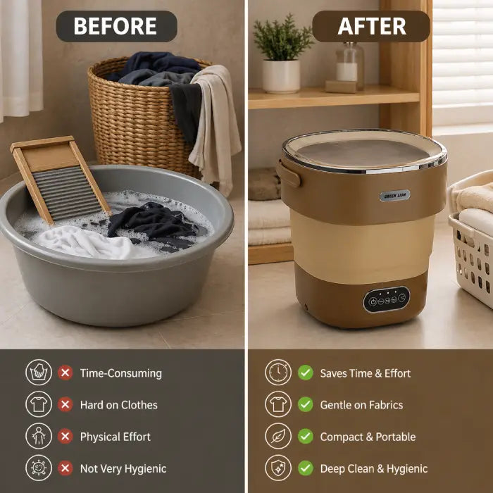 portable washing machine before and after laundry usage comparison clean results Homesouq Qatar
