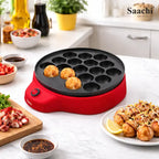 Takoyaki dumpling maker with cooked snack balls served with sauce in kitchen setting homesouq Qatar
