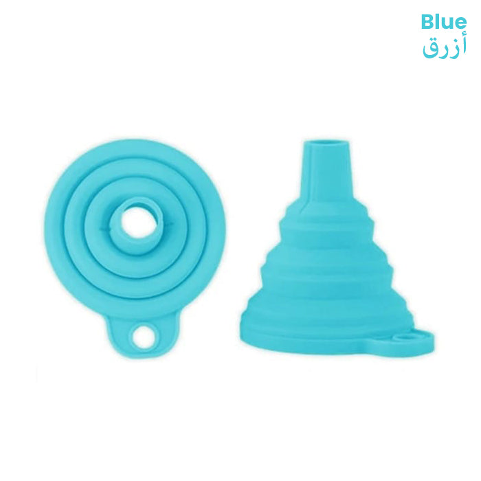 Set of 2 Silicone Collapsible Portable Funnel Kitchen Folding Funnels Hopper Tool for Transferring Liquid Powder Cooking Tools for Pouring Oil blue