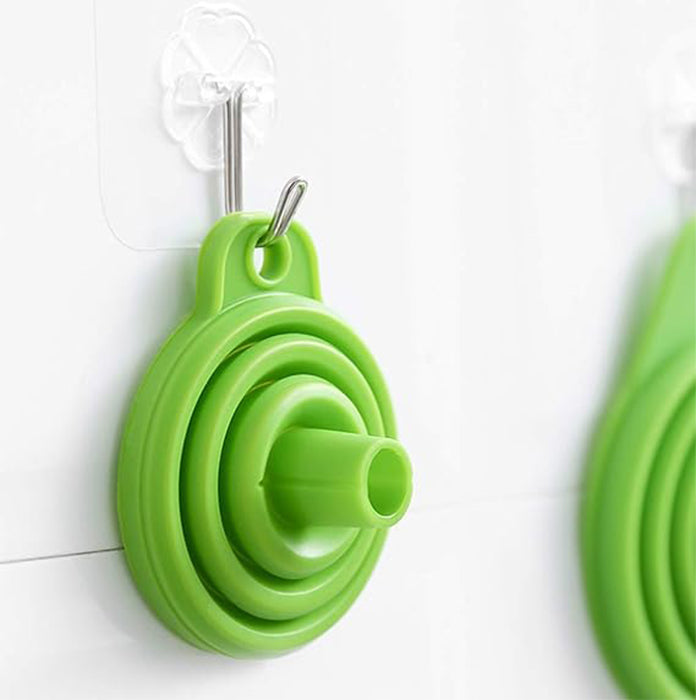 Set of 2 Silicone Collapsible Portable Funnel Kitchen Folding Funnels Hopper Tool green