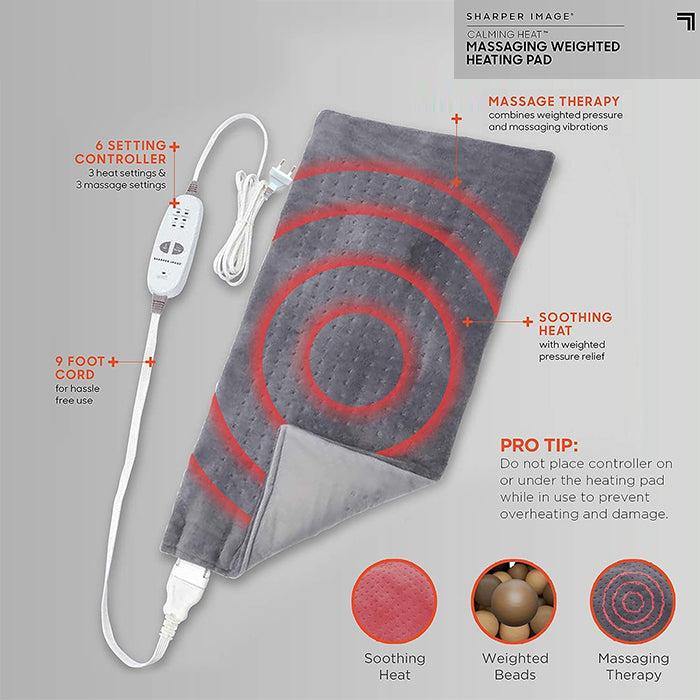 Sharper Image Calming Heat Massaging Weighted Heating Pad with Vibrations