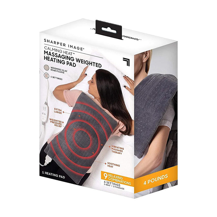 Sharper Image Calming Heat Massaging Weighted Heating Pad with Vibrations full box