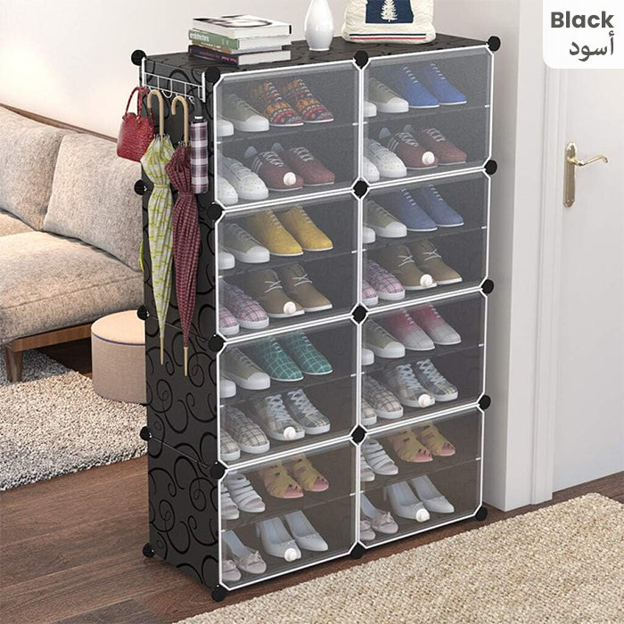 Shoe Rack Organizer, Shoe Storage Cabinet with Door Expandable Plastic Shoe Shelves Black