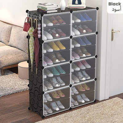 Shoe Rack Organizer, Shoe Storage Cabinet with Door Expandable Plastic Shoe Shelves Black