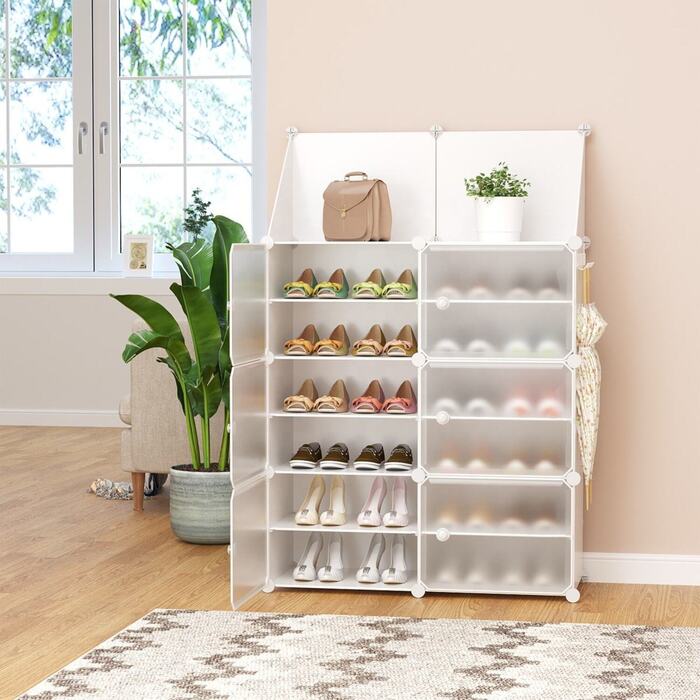Shoe Rack Organizer with Doors, 24 Pairs Closet Shoe Box with Top Shelf