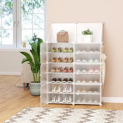 Shoe Rack Organizer with Doors, 24 Pairs Closet Shoe Box with Top Shelf