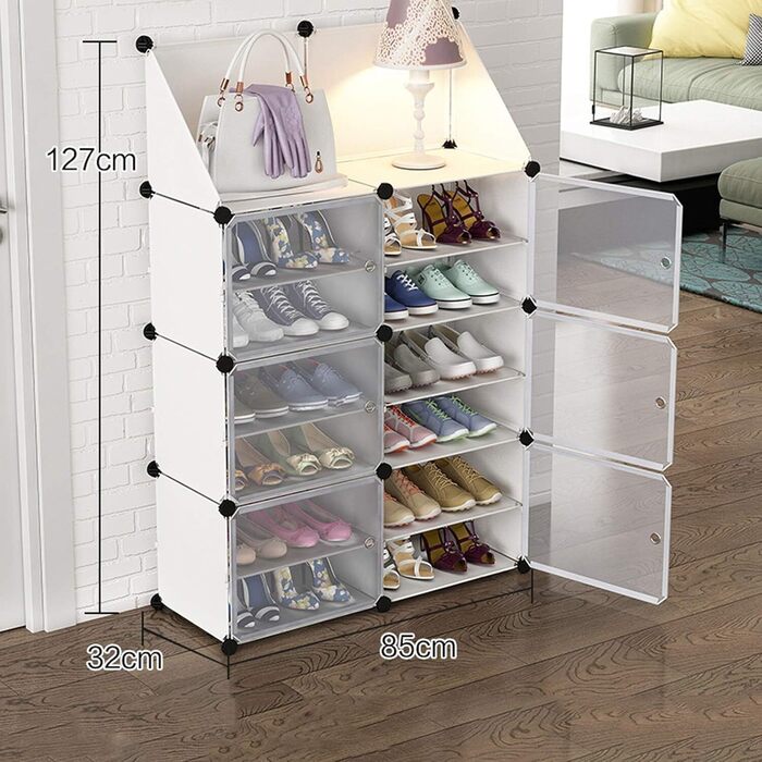 Shoe Rack Organizer with Doors, 24 Pairs Closet Shoe Box with Top Shelf Dimensions