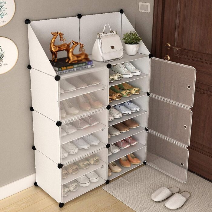 Shoe Rack Organizer with Doors, 24 Pairs Closet Shoe Box with Top Shelf Durable