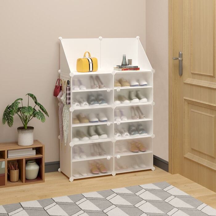 Shoe Rack Organizer with Doors, 24 Pairs Closet Shoe Box with Top Shelf White