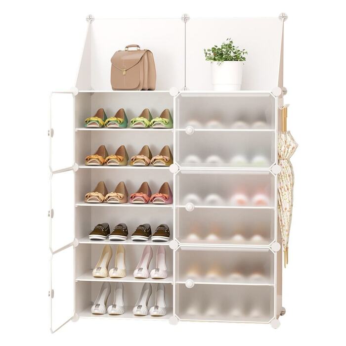 Shoe Rack Organizer with Doors, 24 Pairs Closet Shoe Box with Top Shelf dustproof