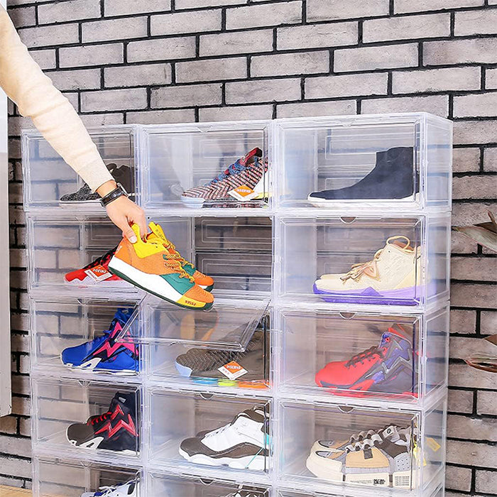 Shoe Storage Box Transparent, Side Open storage Organizer Boxes Drawer Case Plastic Environmentally Friendly