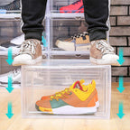 Shoe Storage Box Transparent, Side Open storage Organizer Boxes Drawer Case Plastic Magnetic Door Closure