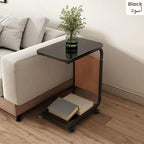 Side Table Mobile C-Shaped End Table with Wheels Portable Couch Small Table Black