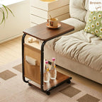 Side Table Mobile C-Shaped End Table with Wheels Portable Couch Small Table Brown