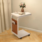 Side Table Mobile C-Shaped End Table with Wheels Portable Couch Small Table  Rustic & Industrial Style