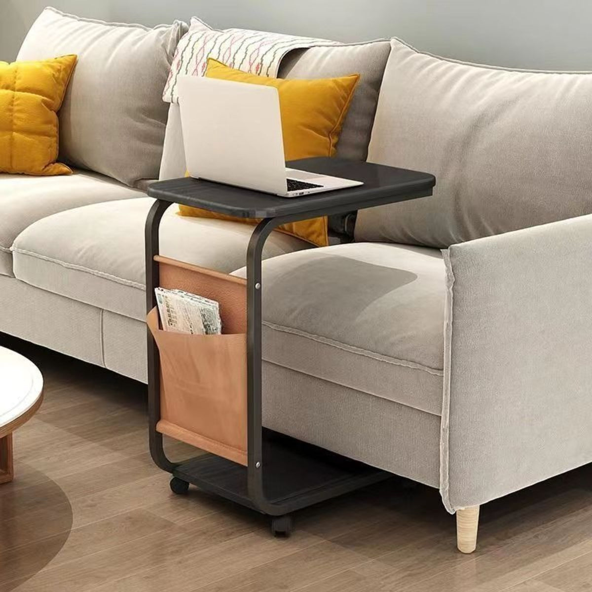 Side Table Mobile C-Shaped End Table with Wheels Portable Couch Small Table Space-Saving Solution