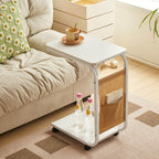 Side Table Mobile C-Shaped End Table with Wheels Portable Couch Small Table Sturdy Wood Construction
