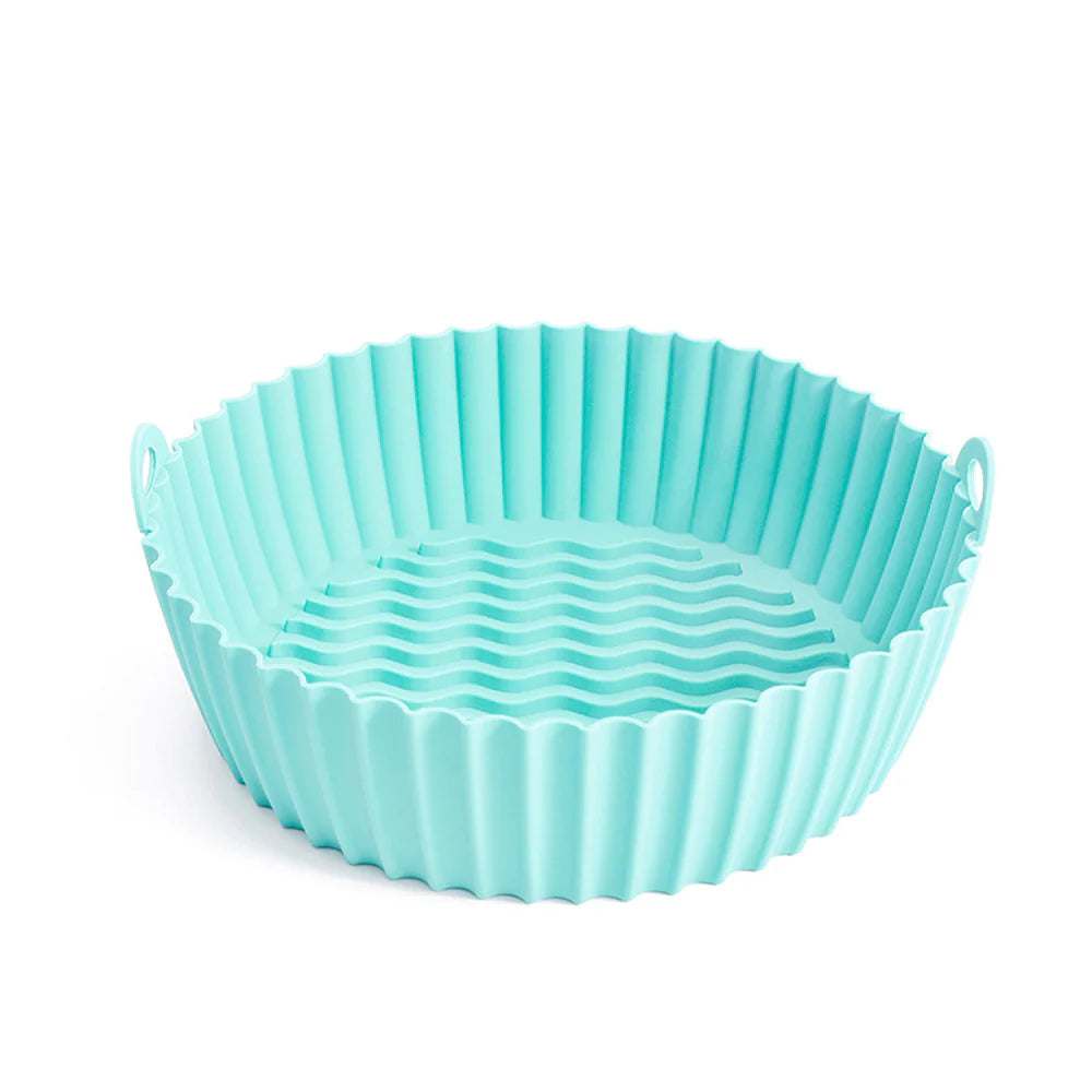 Silicone Air Fryer Basket - Reusable Kitchen Non-stick Baking Pot Light Blue