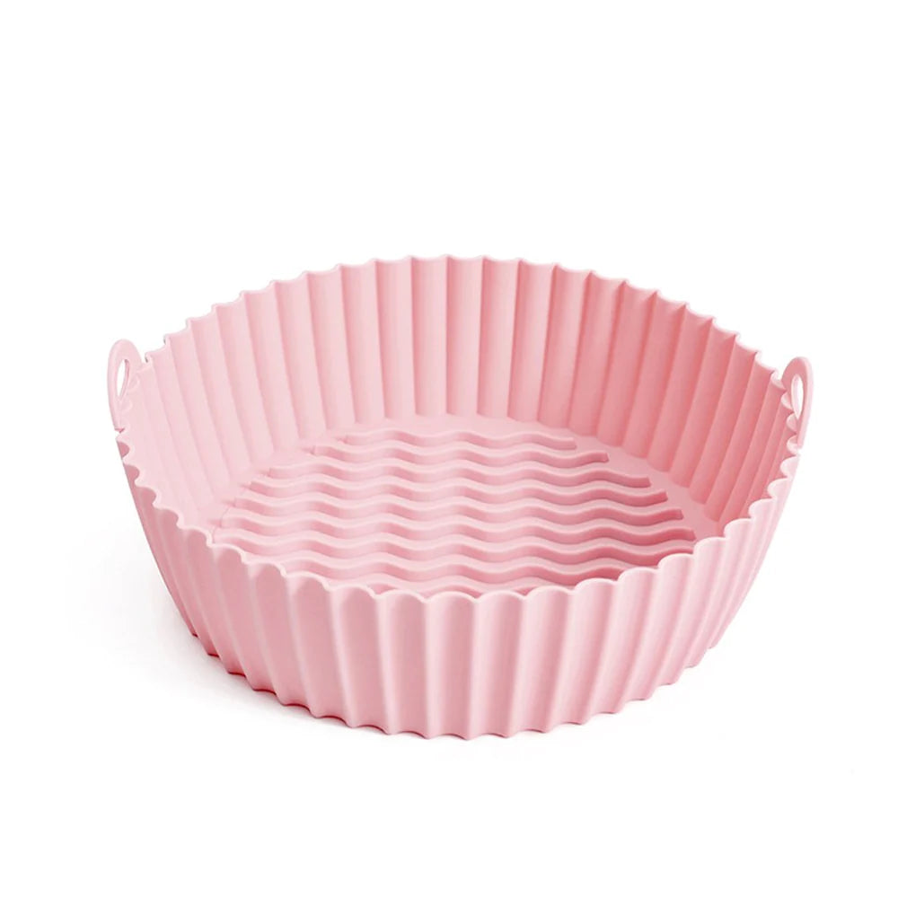 Silicone Air Fryer Basket - Reusable Kitchen Non-stick Baking Pot Light Pink
