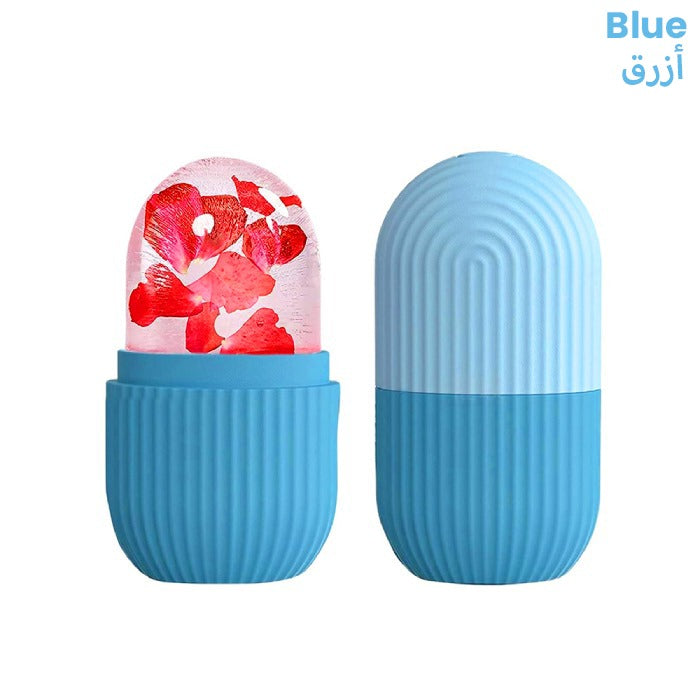 Silicone Ice Roller Massager - Reusable Ice Cube Holder, Skin Care Tool for Glowing Skin blue
