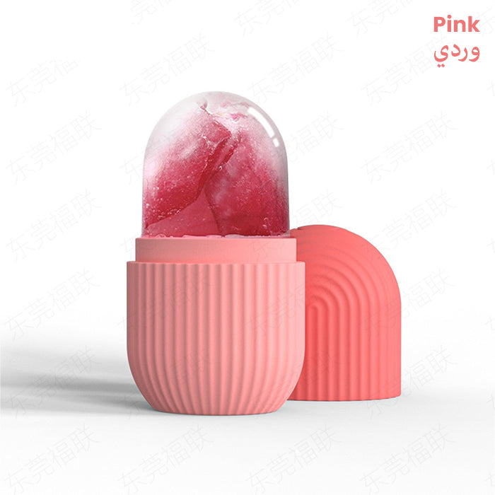 Silicone Ice Roller Massager - Reusable Ice Cube Holder, Skin Care Tool for Glowing Skin pink