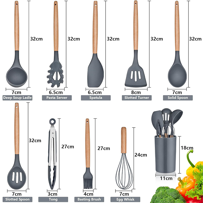 Silicone cooking utensil set, non-stick and heat-resistant with BPA-free tools