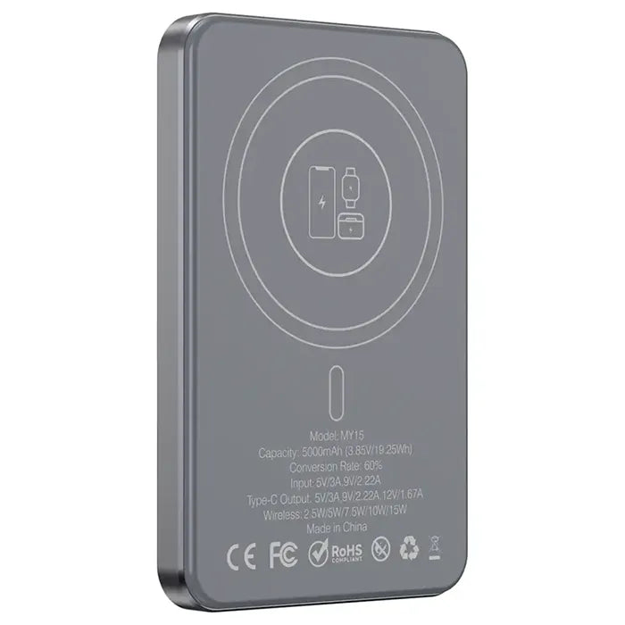 wireless charging power bank back view with MagSafe alignment and specifications Homesouq Qatar