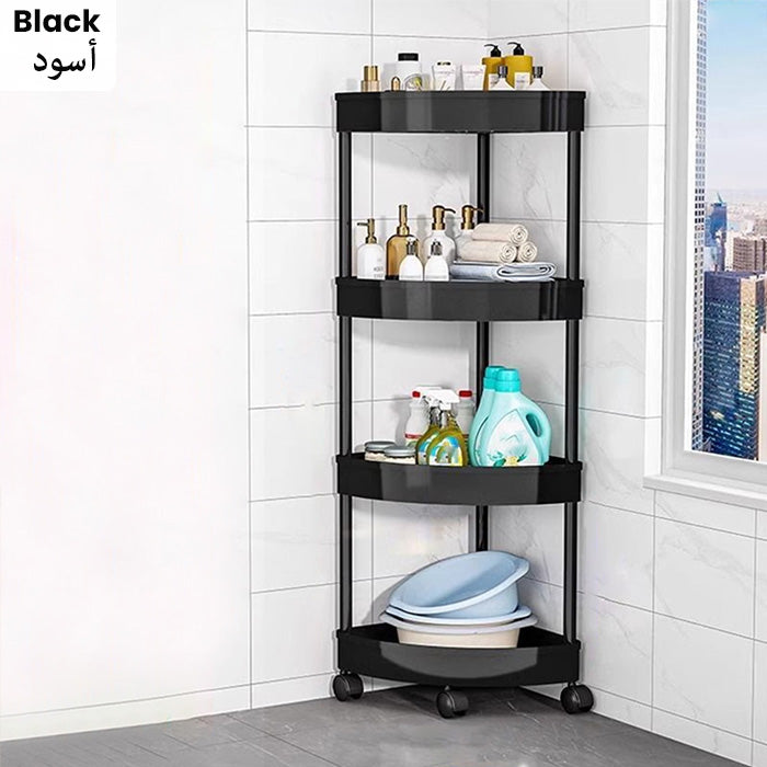 Black kitchen rack storage rack corner rack for bathroom use with multi-tier shelves on wheels for organized home storage Qatar