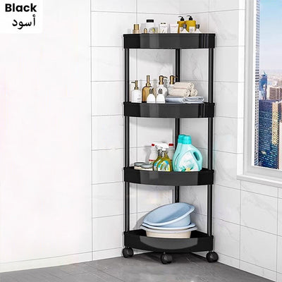 Black kitchen rack storage rack corner rack for bathroom use with multi-tier shelves on wheels for organized home storage Qatar