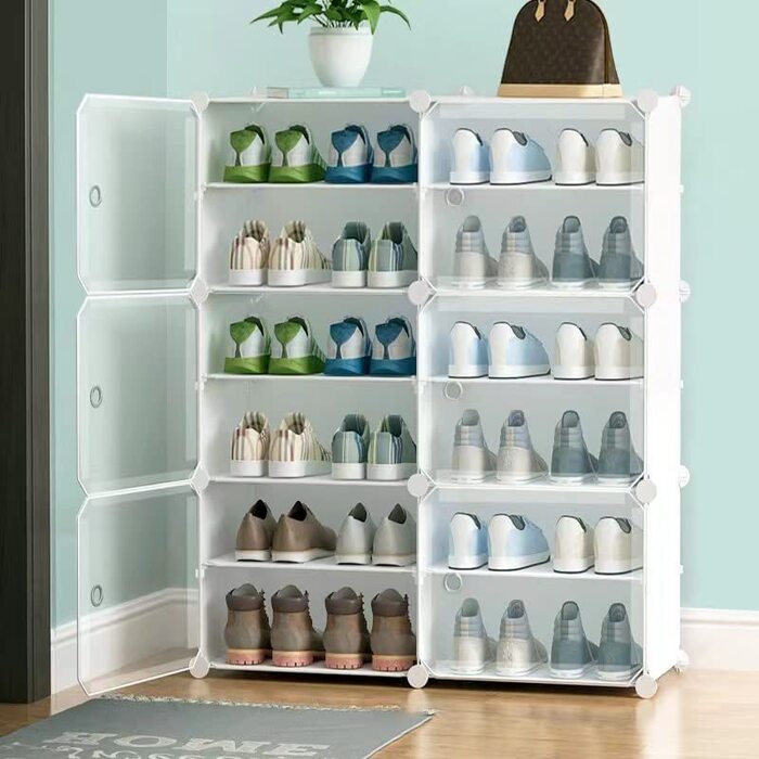 Sleek metal shoe rack and durable shoe cabinet for entryway by Homesouq Qatar