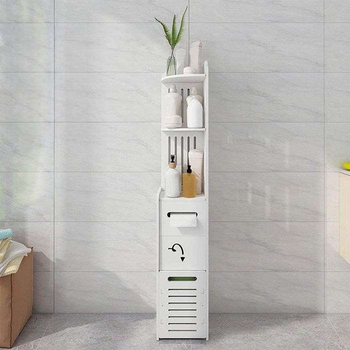 Small Bathroom Storage Corner Floor Cabinet, White Free Standing Storage Organizer Side Cabinet 