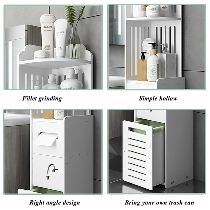 Small Bathroom Storage Corner Floor Cabinet, White Free Standing Storage Organizer Side Cabinet 4-Tier Storage