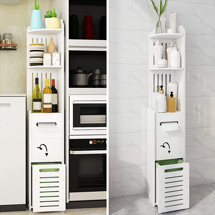 Small Bathroom Storage Corner Floor Cabinet, White Free Standing Storage Organizer Side Cabinet Durable