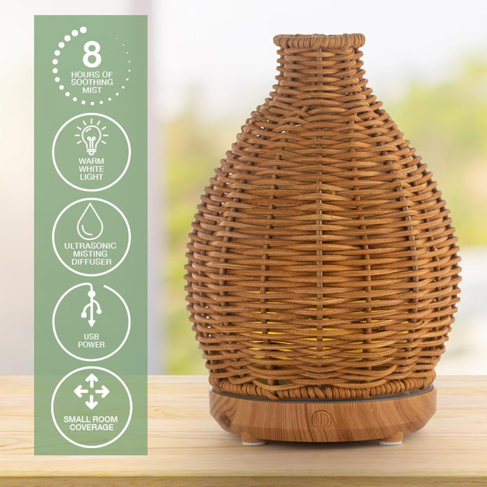 Small Humidifier Diffuser Natural Rattan Essential Oil Diffuser For Aromatherapy USB Power