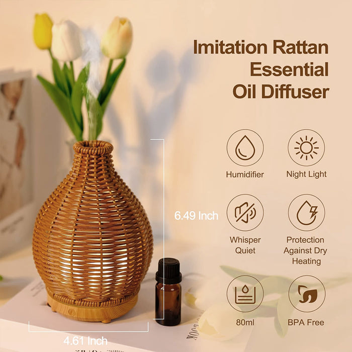 Small Humidifier Diffuser Natural Rattan Essential Oil Diffuser For Aromatherapy night light