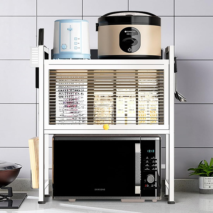 Microwave oven rack sturdy metal shelf for microwave oven with spice rack storage by Homesouq Qatar