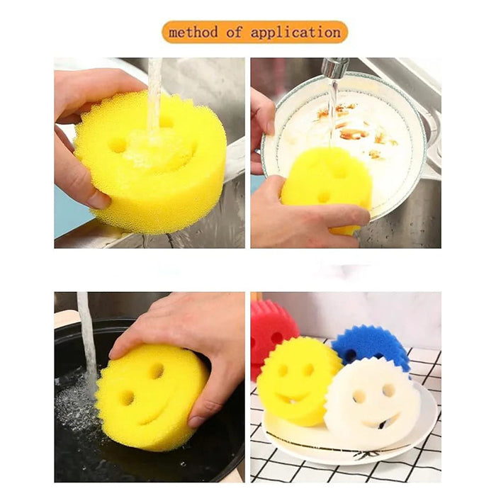 Smiley Face Kitchen Scrubber, Soft Deep Cleaning Wipe,3 Pcs Dish Washing Sponge For Kitchen application