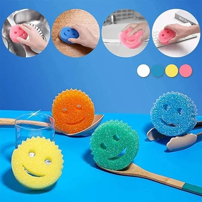Smiley Face Kitchen Scrubber, Soft Deep Cleaning Wipe,3 Pcs Dish Washing Sponge For Kitchen colors