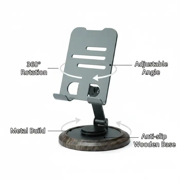 Adjustable mobile stand with anti-slip wooden base and 360 rotation feature in Homesouq Qatar