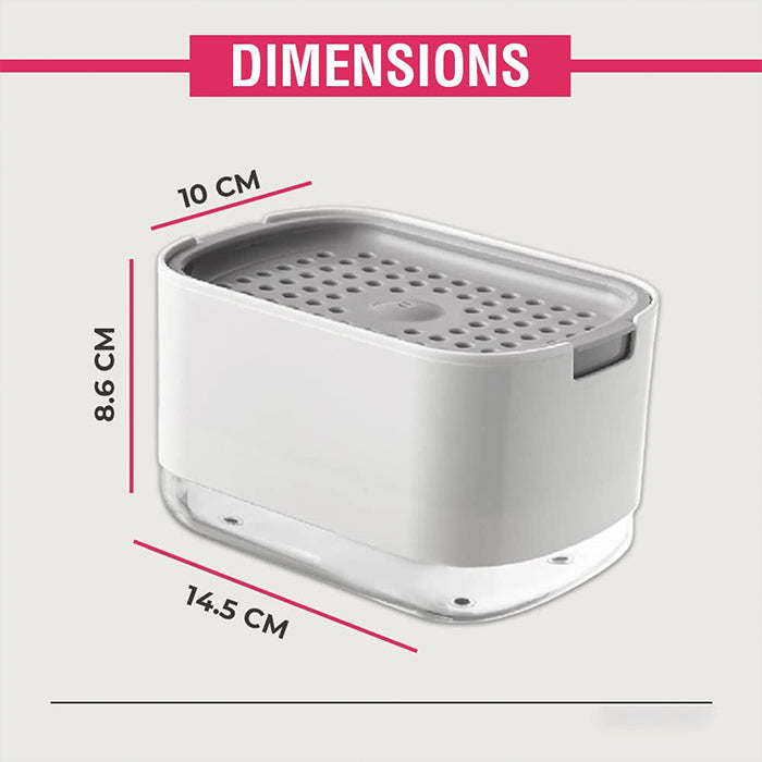 Soap Dispenser for Kitchen with Sponge Holder 300ml, 2in1 Liquid Soap Dispenser dimensions