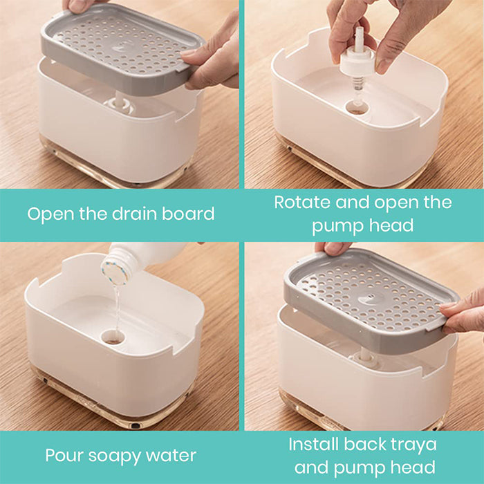 Soap Dispenser for Kitchen with Sponge Holder 300ml, 2in1 Liquid Soap Dispenser easy to install