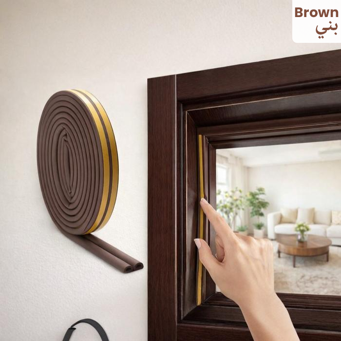 Brown Soundproof sealing strip installed on door frame for noise and dust protection in Qatar